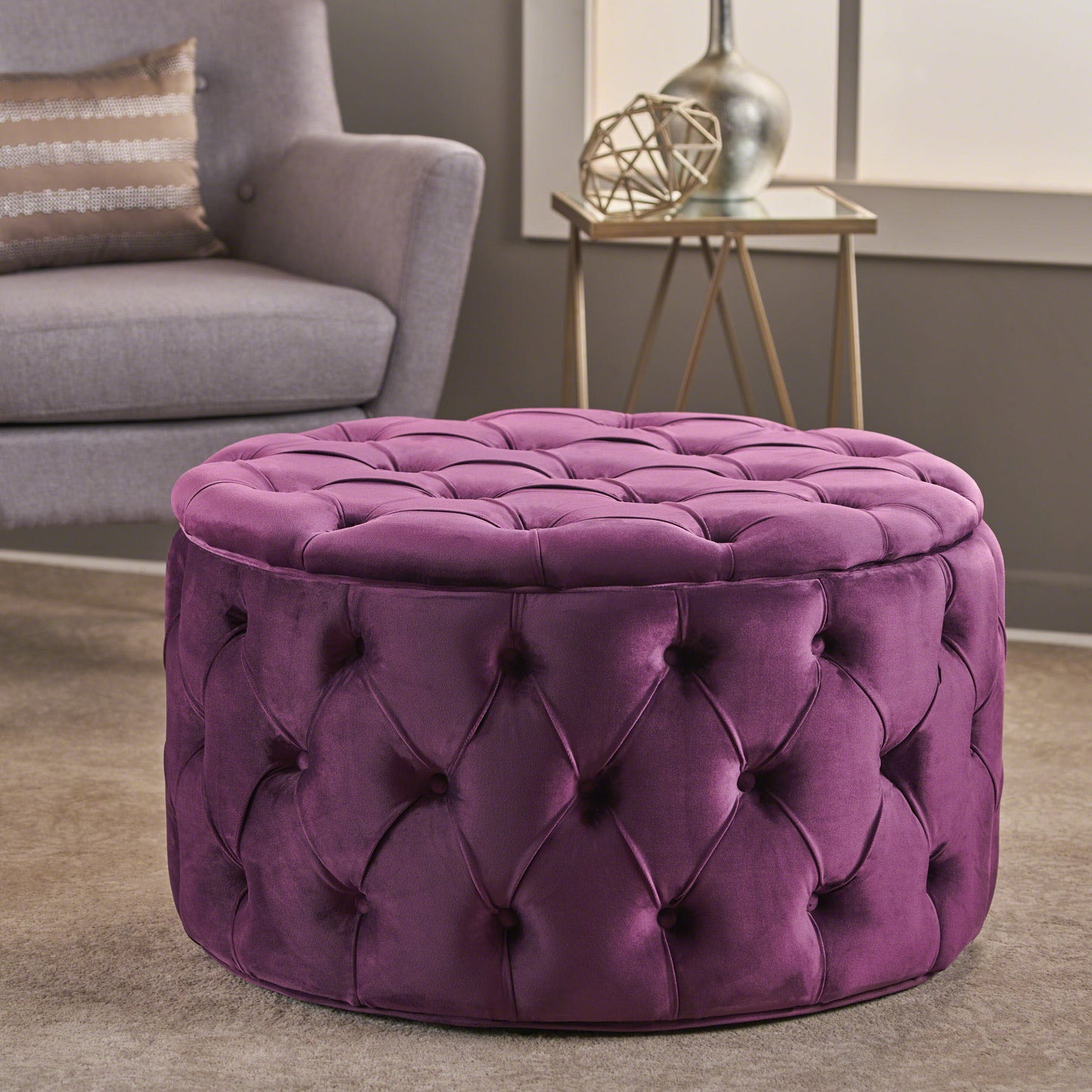 Modern Glam Ottoman Velvet - Fuchsia