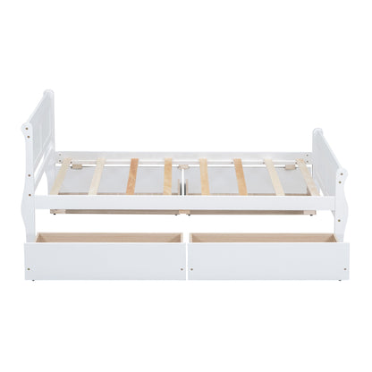 Twin Size Platform Bed With 4 Drawers And Streamlined Headboard & Footboard - White