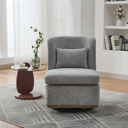 Modern Cushioned Armless Metal Base 360 Degree Swivel Chair With Pillow, Suitable For Living Room, Family Room, Bedroom, Lounge Area, Office - Gray