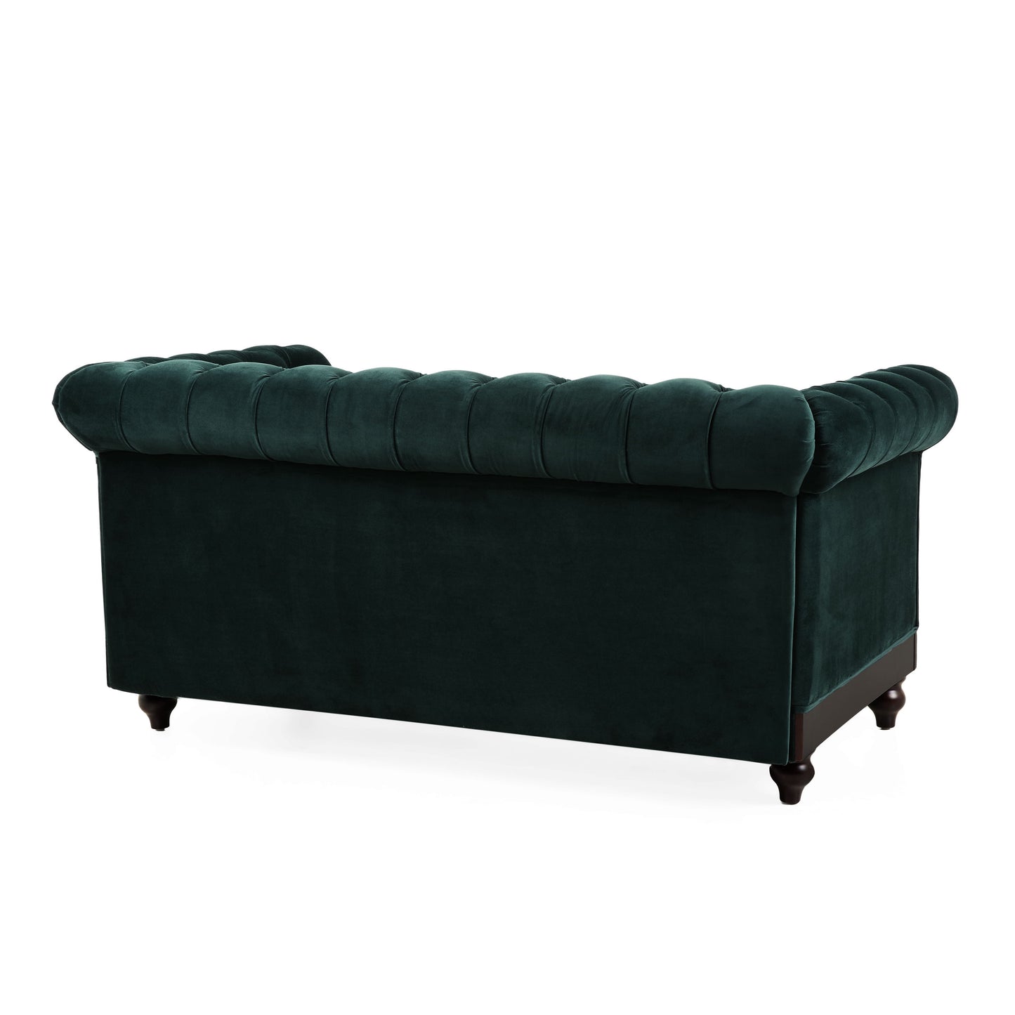 Chesterfield Velvet Loveseat Sofa 2 Person Rolled Arm Upholstered Couch - Forest Green