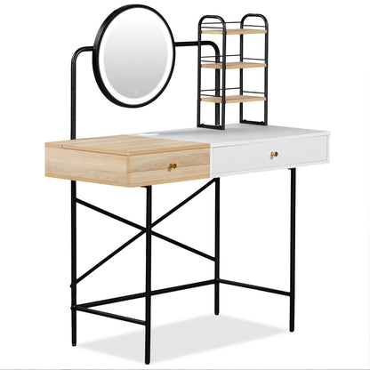 Makeup Vanity Desk With 3-Mode Lighted Mirror & Wireless Charging Station, Vanity Table With Drawer & 3 Open Shelves For Ample Storage Space, Dressing Table For Bedroom - White