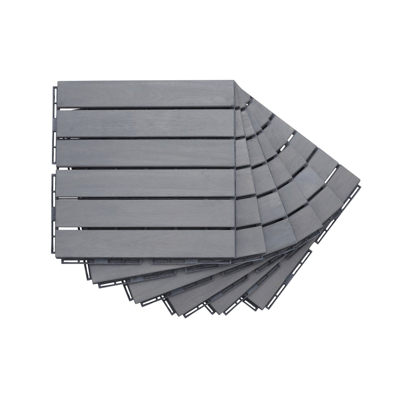 10 Piece Interlocking Deck Tiles Striped Pattern, Square Acacia Hardwood Outdoor Flooring For Patio, Bancony, Pool Side - Light Gray