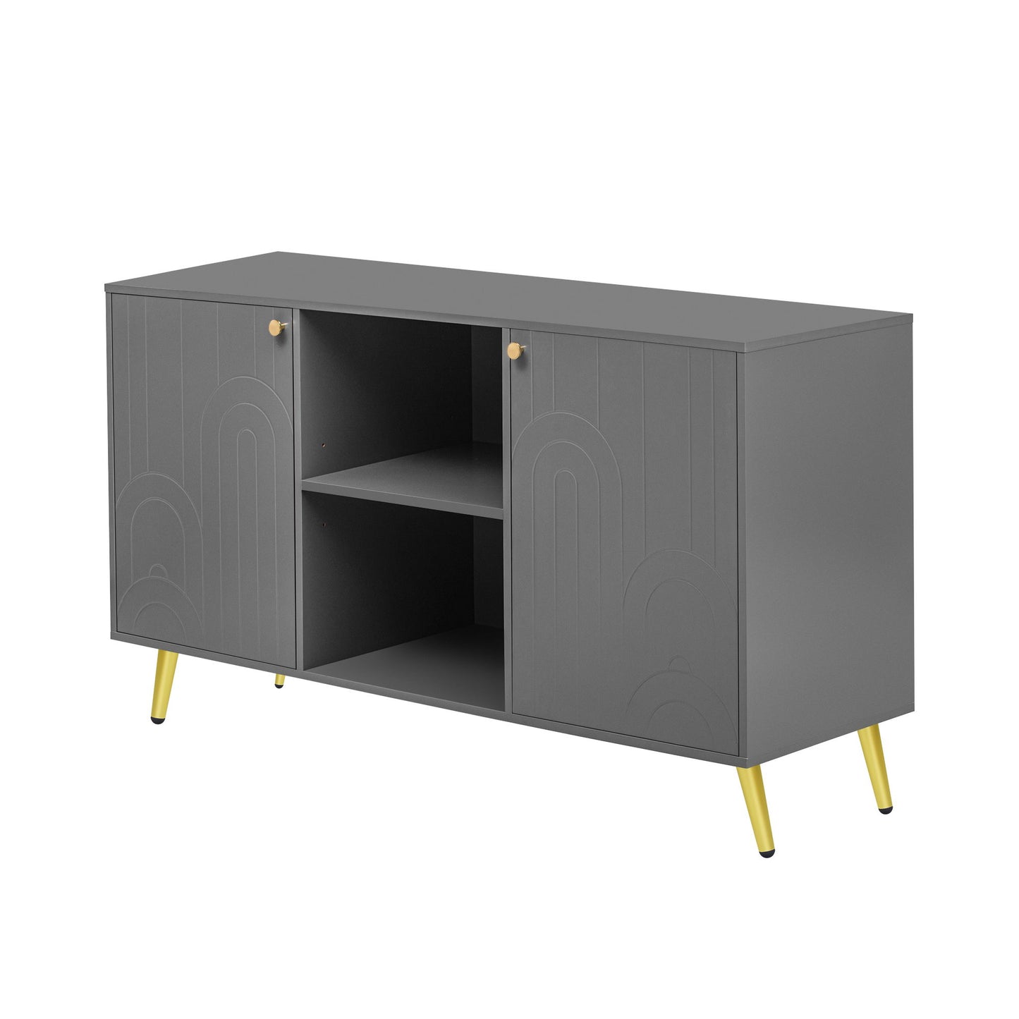 Modern TV Stand For TVs Up To 55", Entertainment Center Media Console, Adjustable Shelf, Metal Legs, Handles And Anti-Tip Device For Living Room - Gray