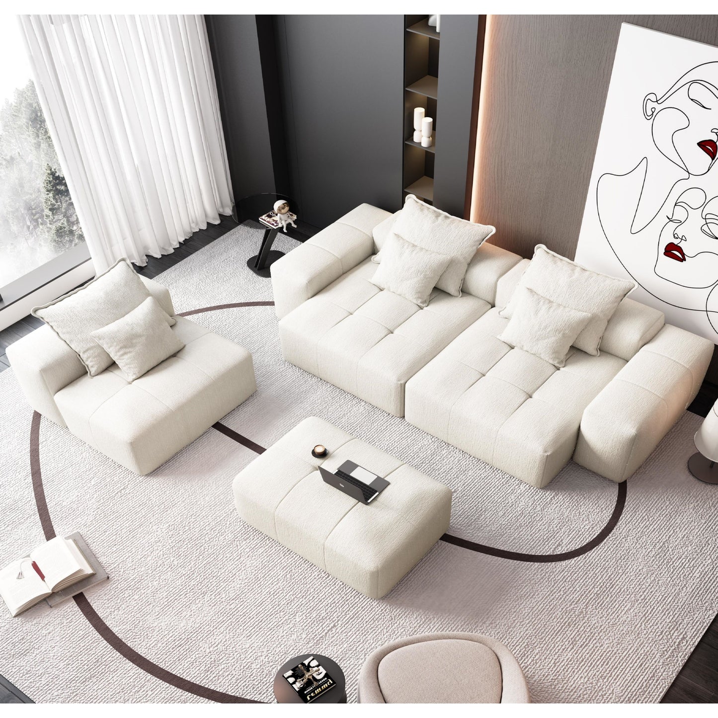 Modern Oversized Modular Sectional Sofa, Sparkling Fabric Soft Cushion Sofa With 6 Pillows, 6 Pieces Diy Combination Tufted Sofa, No Assembly Required - Beige