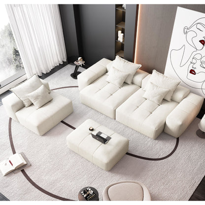 Modern Oversized Modular Sectional Sofa, Sparkling Fabric Soft Cushion Sofa With 6 Pillows, 6 Pieces Diy Combination Tufted Sofa, No Assembly Required - Beige
