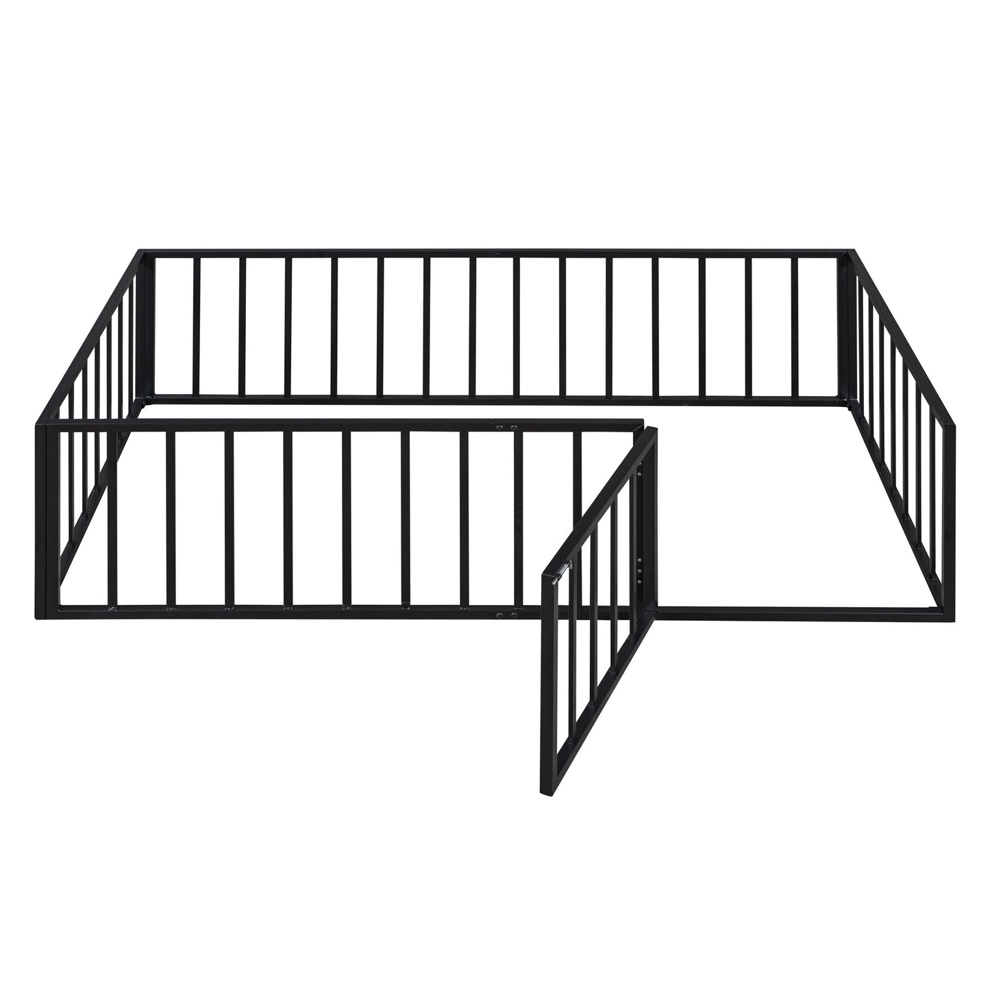 Twin Size Floor Bed Frame With Fence And Door - Black