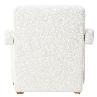 Sleek Right Angle Armrests, Ergonomic Lumbar Support, Square Wooden Block Legs, Inclined Seat For Comfort, Artistic Statement Piece For Living Room, Bedroom And Study - White
