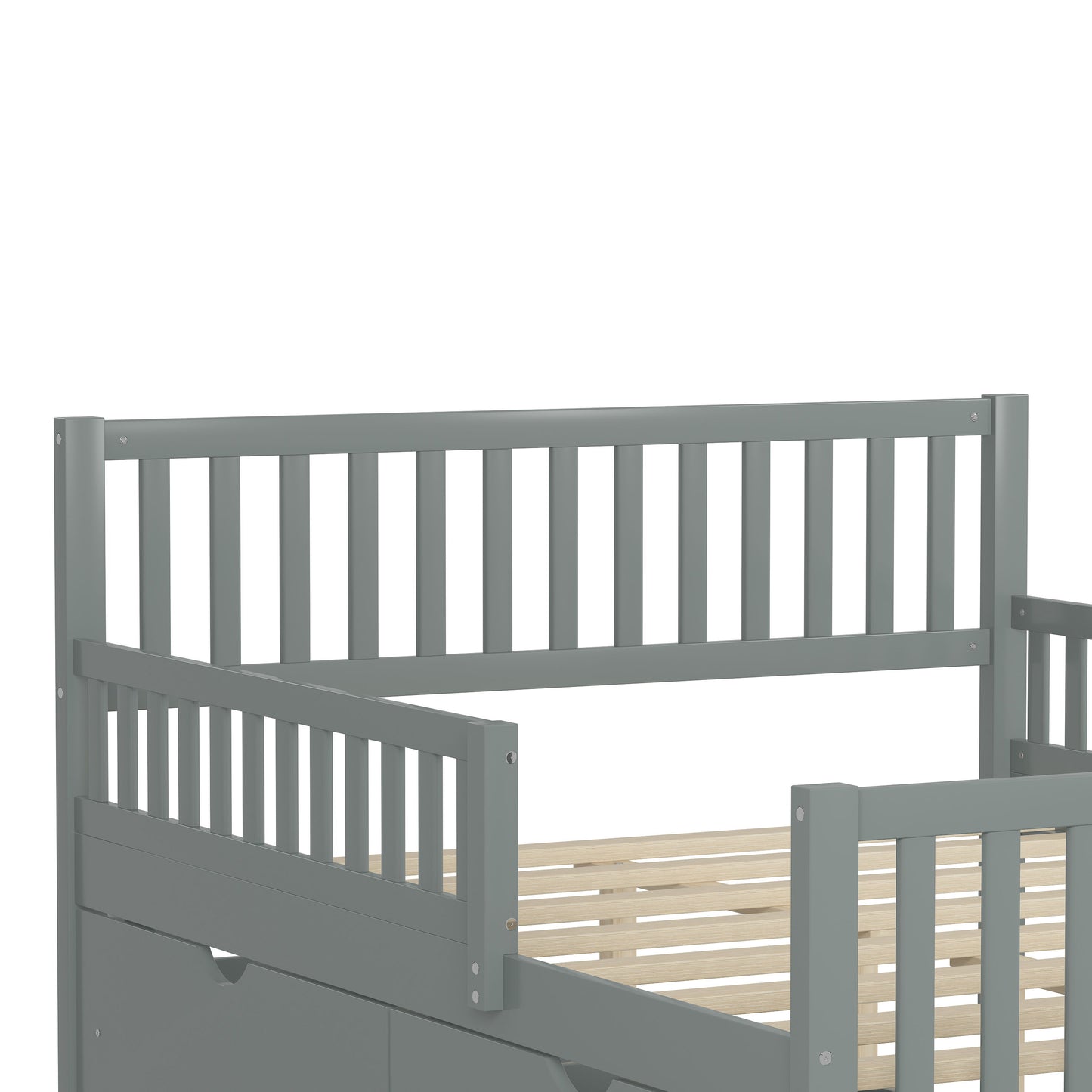 Full Size Platform Bed With Guardrails On Both Sides And 2 Storage Drawers - Gray