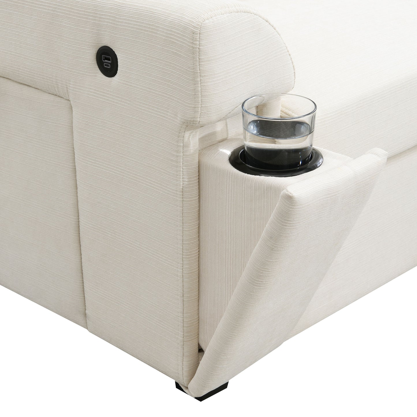 U Shaped Sectional Sofa 6 Seat Couch Set With Oversized Ottoman, Hidden Armrest Storage And Cup Holders USB Charging Ports Wide Seat Sofa - Off White