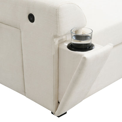 U Shaped Sectional Sofa 6 Seat Couch Set With Oversized Ottoman, Hidden Armrest Storage And Cup Holders USB Charging Ports Wide Seat Sofa - Off White