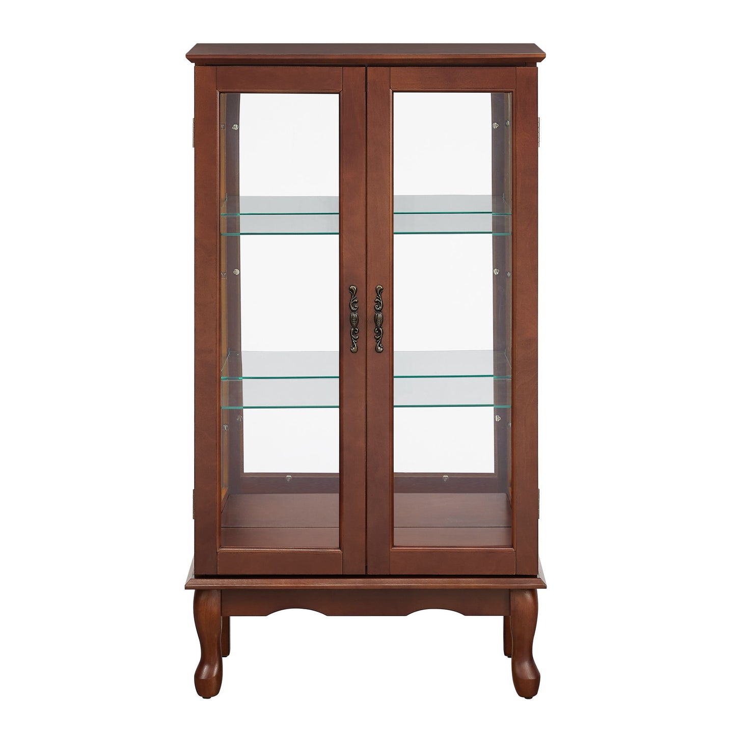 Curio Cabinet Lighted Curio Diapaly Cabinet With Adjustable Shelves And Mirrored Back Panel, Tempered Glass Doors (3 Tier), (E26 Light Bulb Not Included) - Walnut