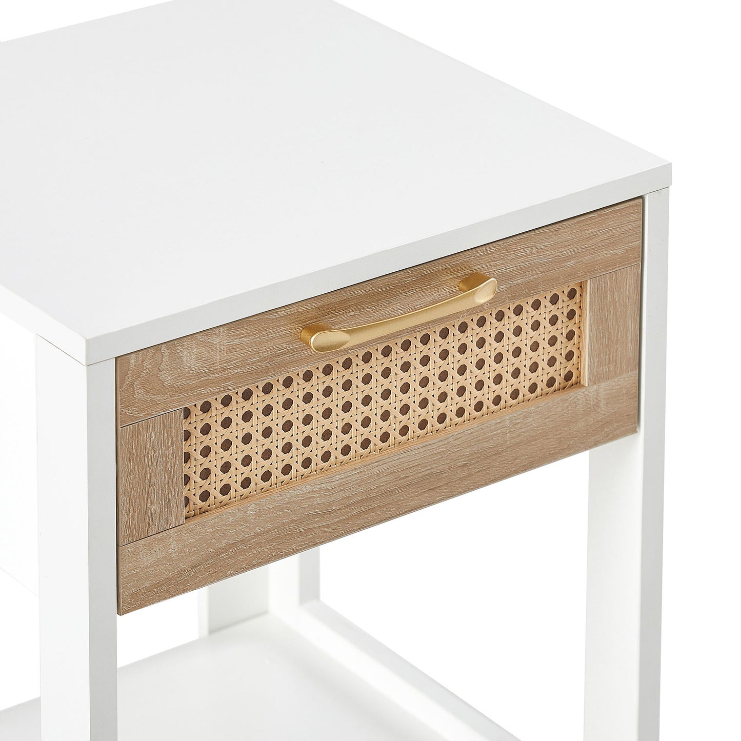 15.75" Rattan End Table With Drawer, Modern Nightstand, Side Table For Living Room, Bedroom - White