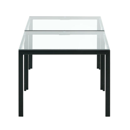 Coffee Table (Set of 2), Square Modern Table With Tempered Glass Finish For Living Room - Transparent / Black