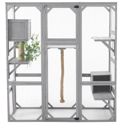 Outdoor Cat House, Diy Cat Enclosure Catio With Double Enter Doors - Light Gray