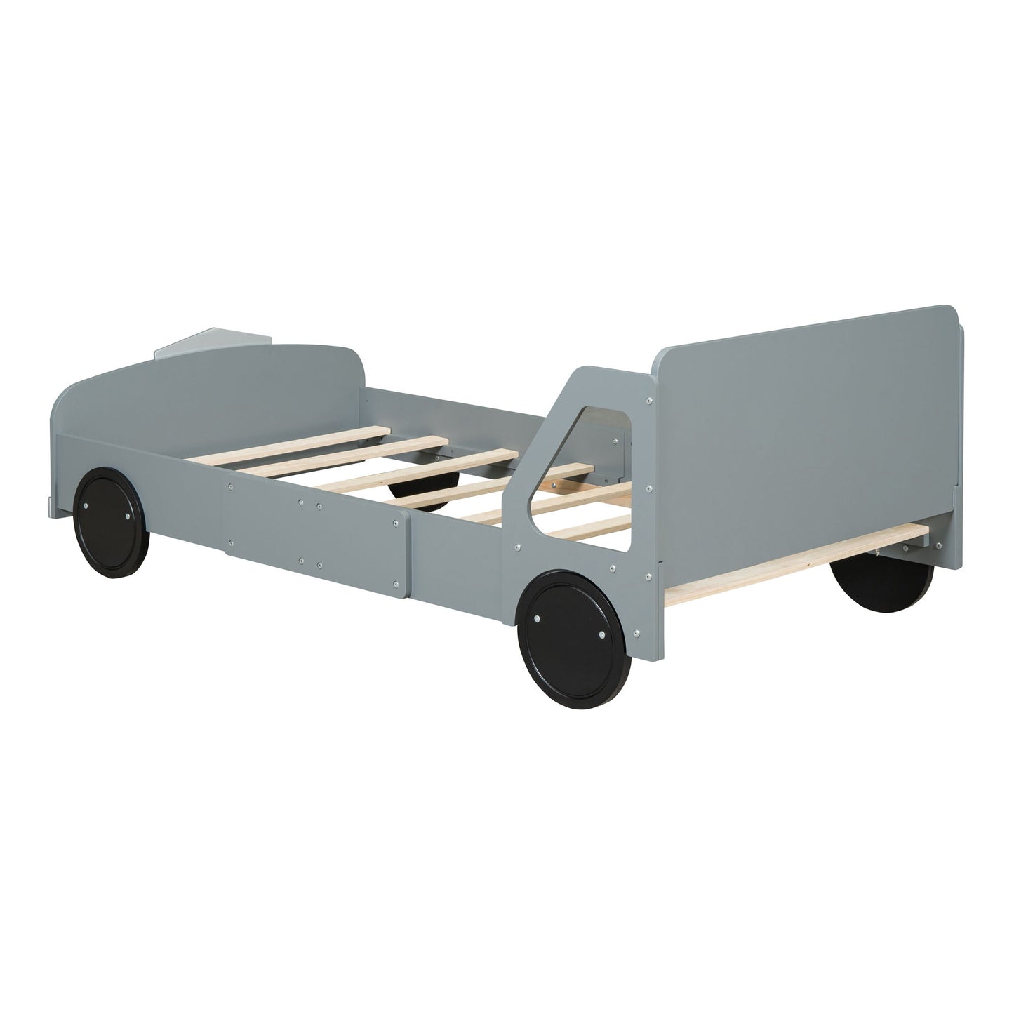 Twin Size Car Shaped Platform Bed With Wheels - Gray