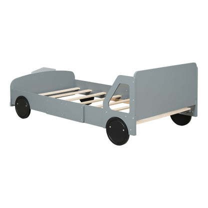Twin Size Car Shaped Platform Bed With Wheels - Gray