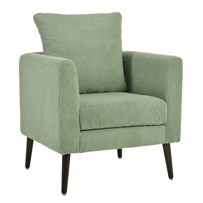 Modern Accent Chair, Upholstered Armchair For Living Room, Mid Century Fabric Lounge Chair With Pillow, Comfortable Reading Chair With Wood Legs For Living Room, Reception Room - Light Green