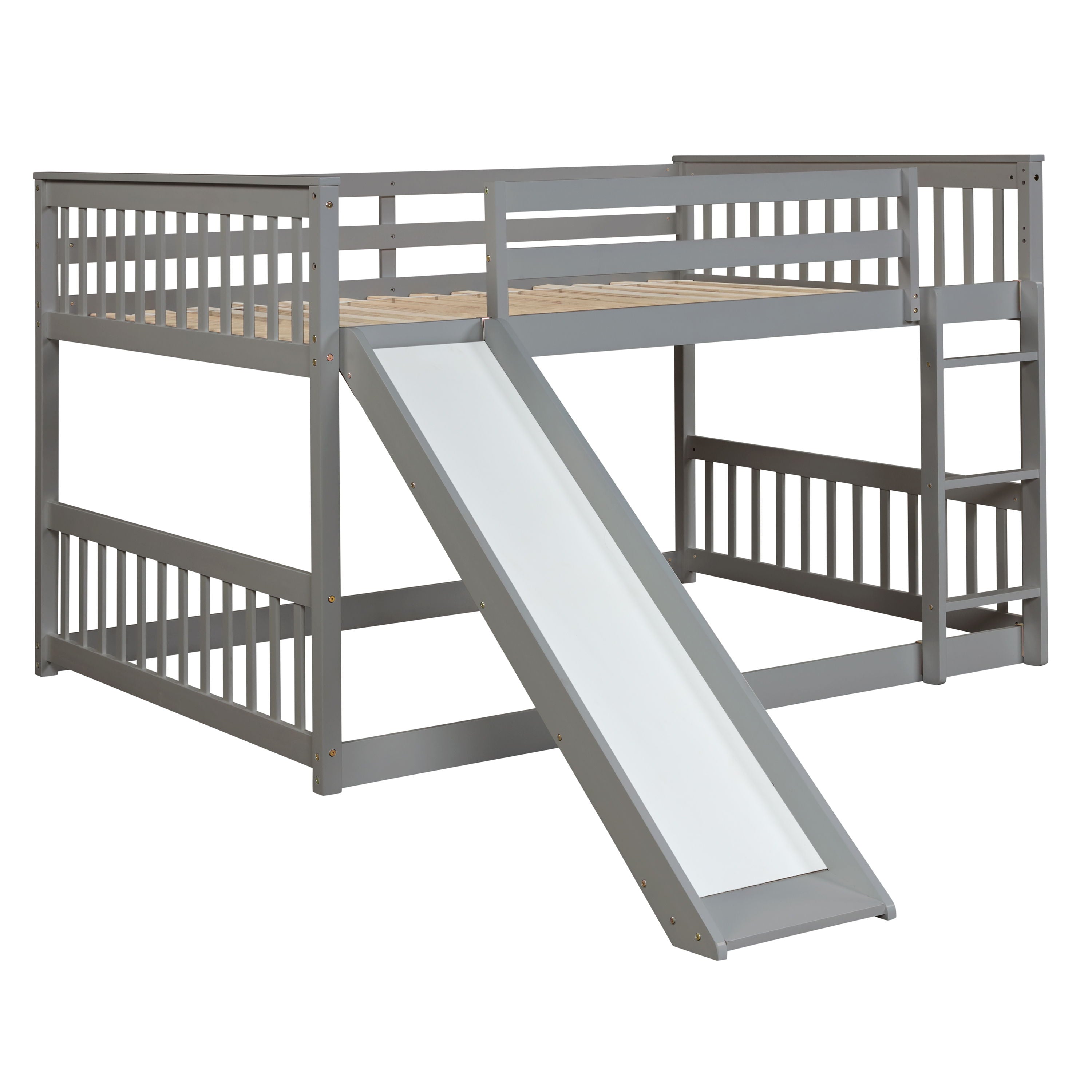 Full Over Full Bunk Bed With Slide And Ladder - Gray