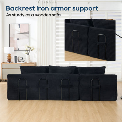 Modern L Shaped Sectional Couch With Memory Foam And Steel Frame - Black