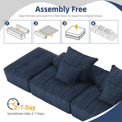 Modern Oversized Modular Sectional Sofa With 2 Ottoman And 2 Seat, Sparkling Chenille Fabric Soft Cushion Sofa With 4 Pillows, 4 Pieces Diy Combination Tufted Sofa, No Assembly Required - Blue