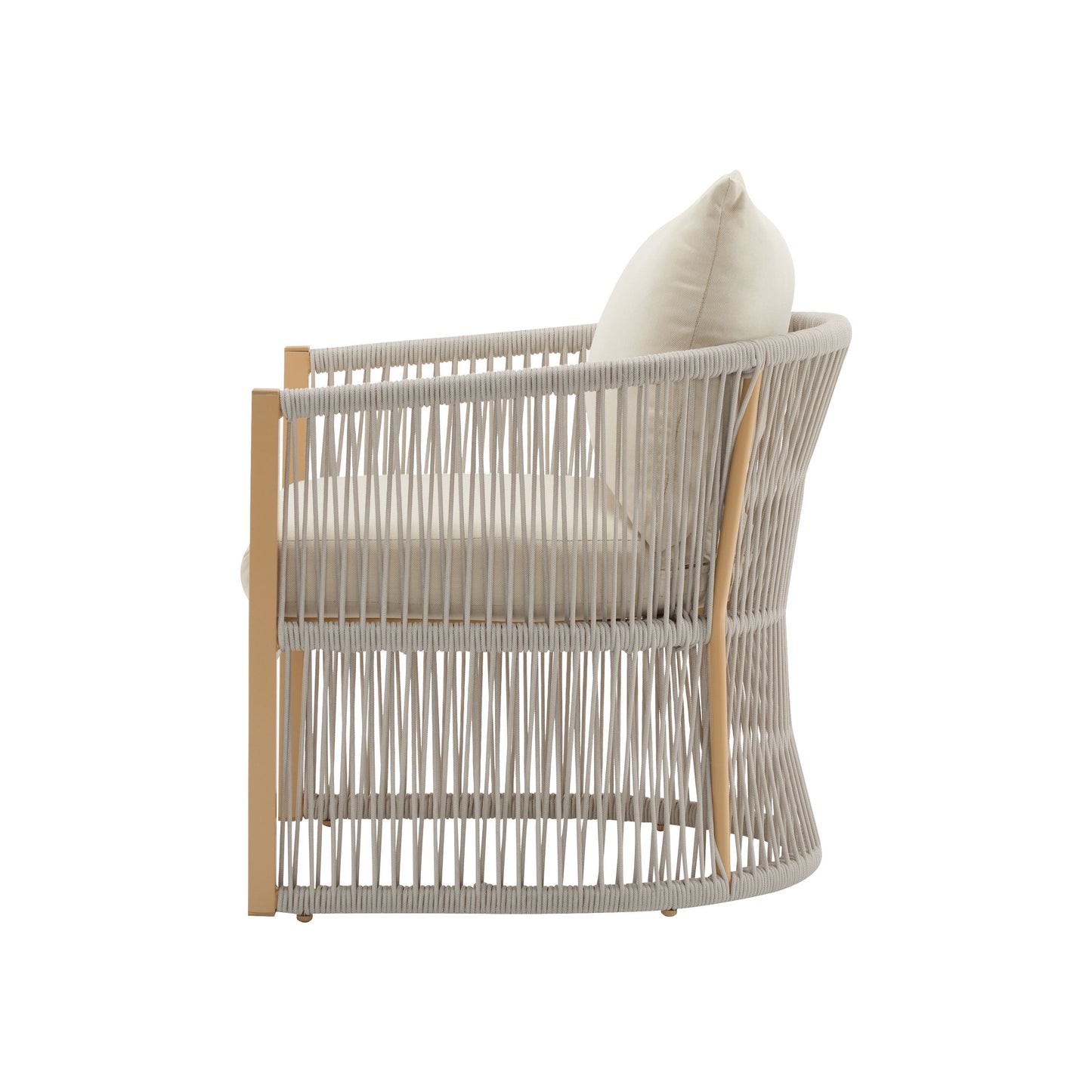 Modern Lounge Chair With Curved Aluminum Frame, Rope Weave Design, And Cushioned Comfort For Outdoor Living - Beige / Natural