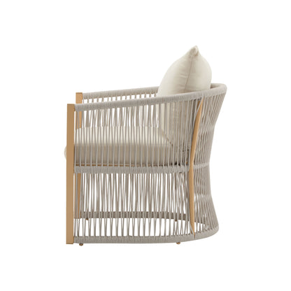 Modern Lounge Chair With Curved Aluminum Frame, Rope Weave Design, And Cushioned Comfort For Outdoor Living - Beige / Natural