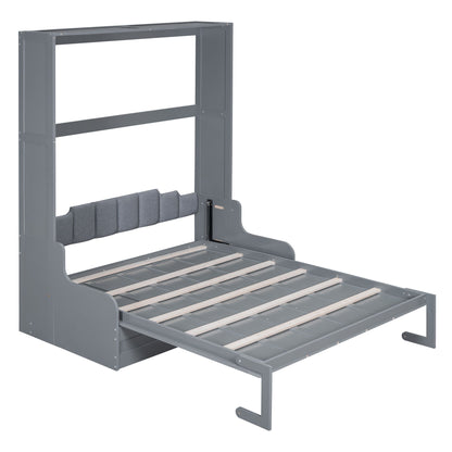 Queen Size Murphy Wall Bed With Cushion, Space Saving - Gray