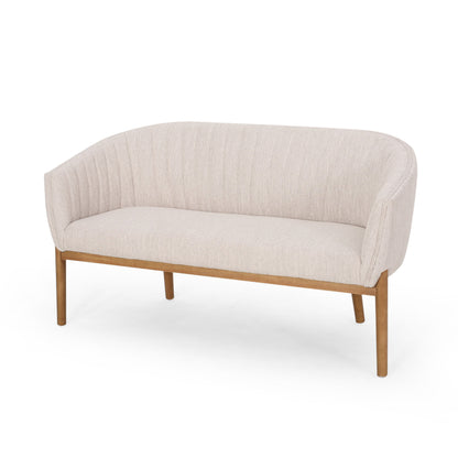 Mid Century Modern Loveseat With Channel Stitched Backrest - Beige
