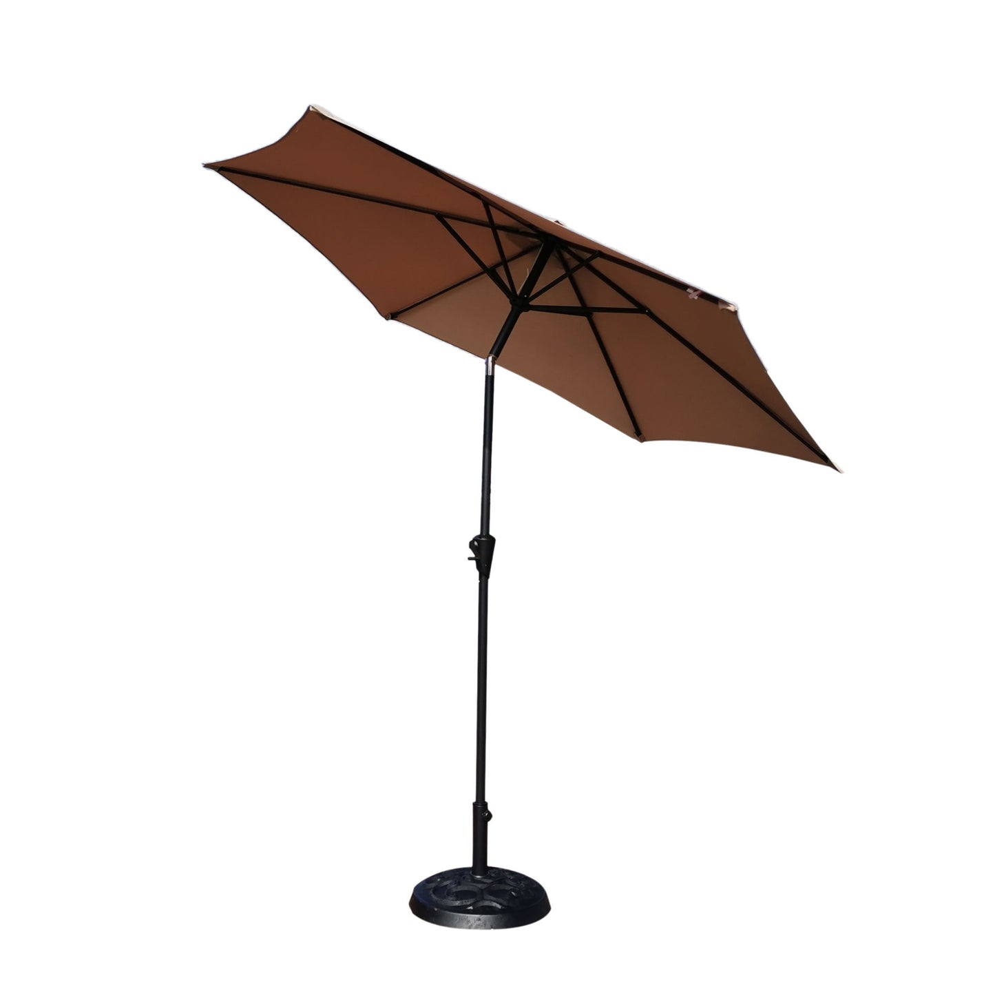 8.8' Outdoor Aluminum Patio Umbrella, Patio Umbrella, Market Umbrella With 33 Pounds Round Resin Umbrella Base, Push Button Tilt And Crank Lift - Taupe