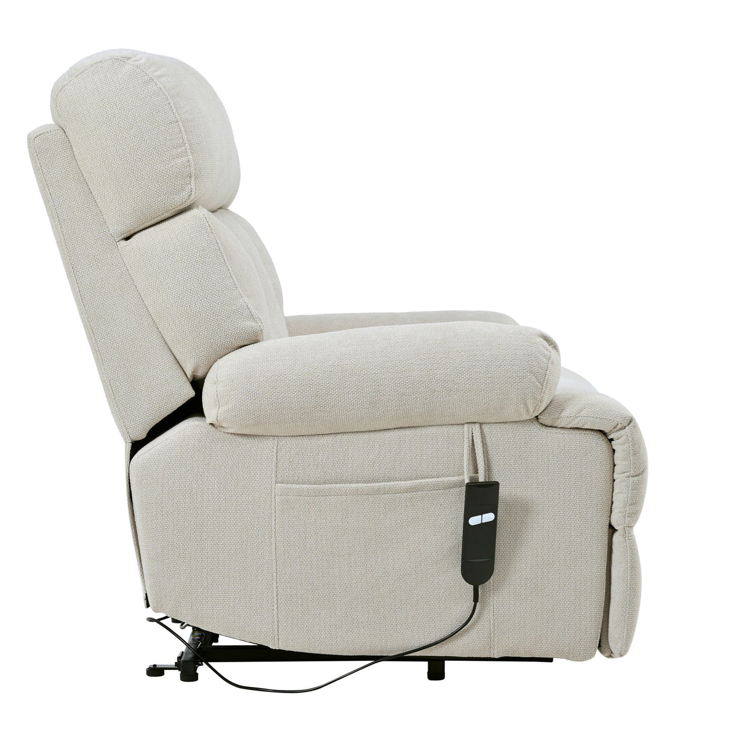 Oversized Power Lift Recliner Chair - Electric Fabric Reclining Sofa Chair With Remote Control, Side Pocket, And Spacious Seat For Home Theater - Light Gray