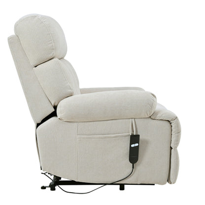Oversized Power Lift Recliner Chair - Electric Fabric Reclining Sofa Chair With Remote Control, Side Pocket, And Spacious Seat For Home Theater - Light Gray