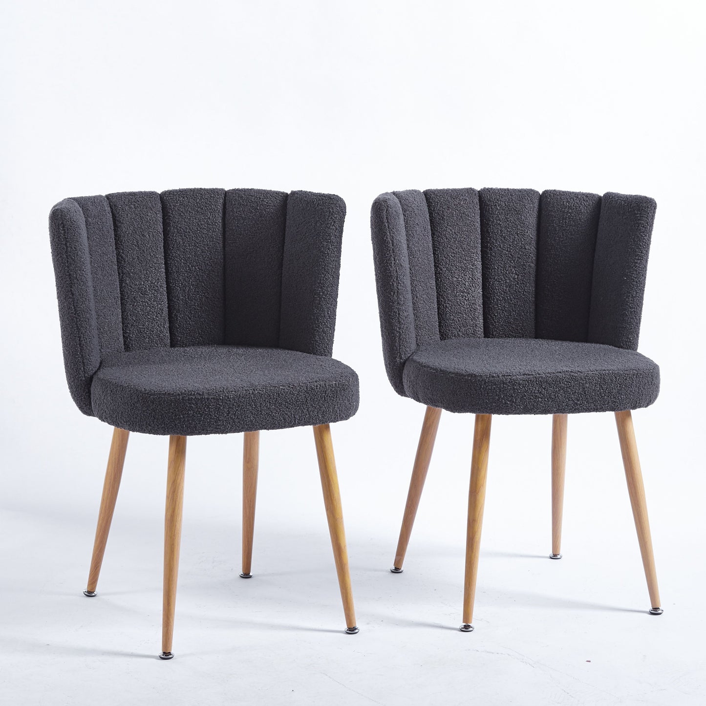 Modern Dining Chair (Set of 2) With Iron Tube Wood Color Legs, Shorthair Cushions And Comfortable Backrest, Suitable For Dining Room, Living Room, Cafe, Simple Structure - Gray