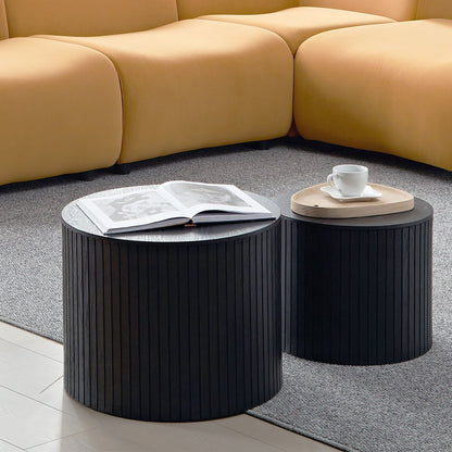 Modern Nesting Coffee Table Set With Walnut Veneer - 2 Pieces For Living Room - Black