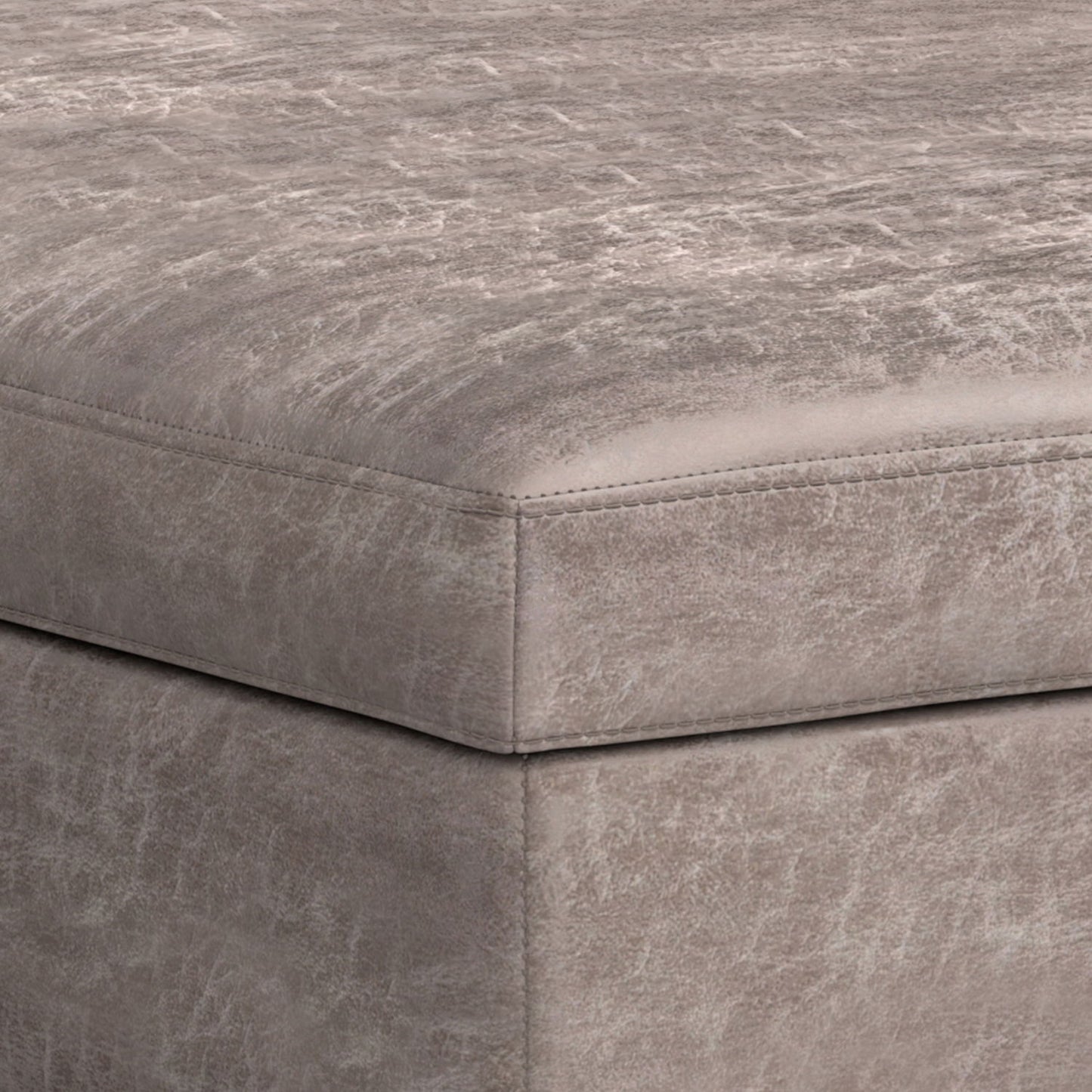 Owen - Extra Large Square Coffee Table Storage Ottoman - Distressed Gray Taupe