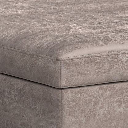 Owen - Extra Large Square Coffee Table Storage Ottoman - Distressed Gray Taupe