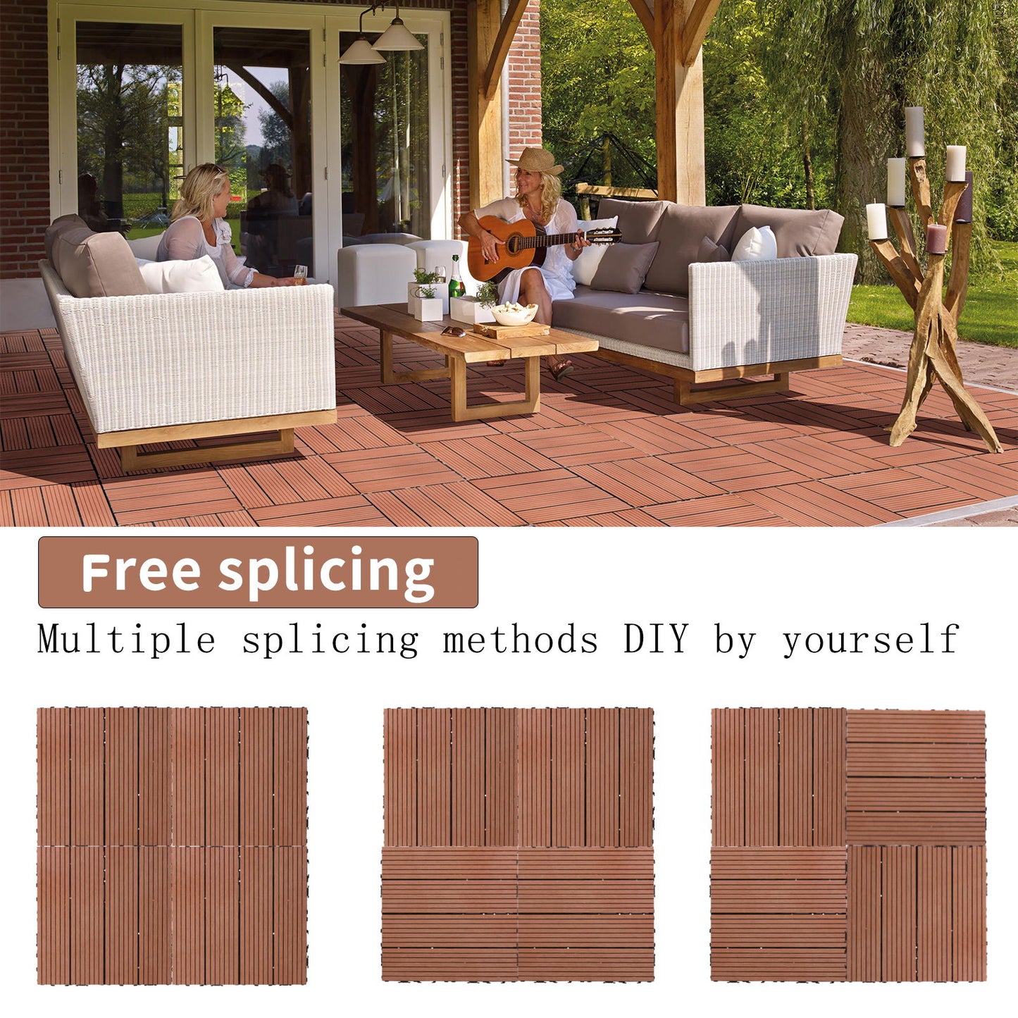 Wood Plastic Composite Deck Tiles (Set of 20), Sustainable Composite Decking Resist Rust, Water, Weather, Easy To Diy & Maintain, Ideal For Patios, Balconies, Rooftops - Mahogany