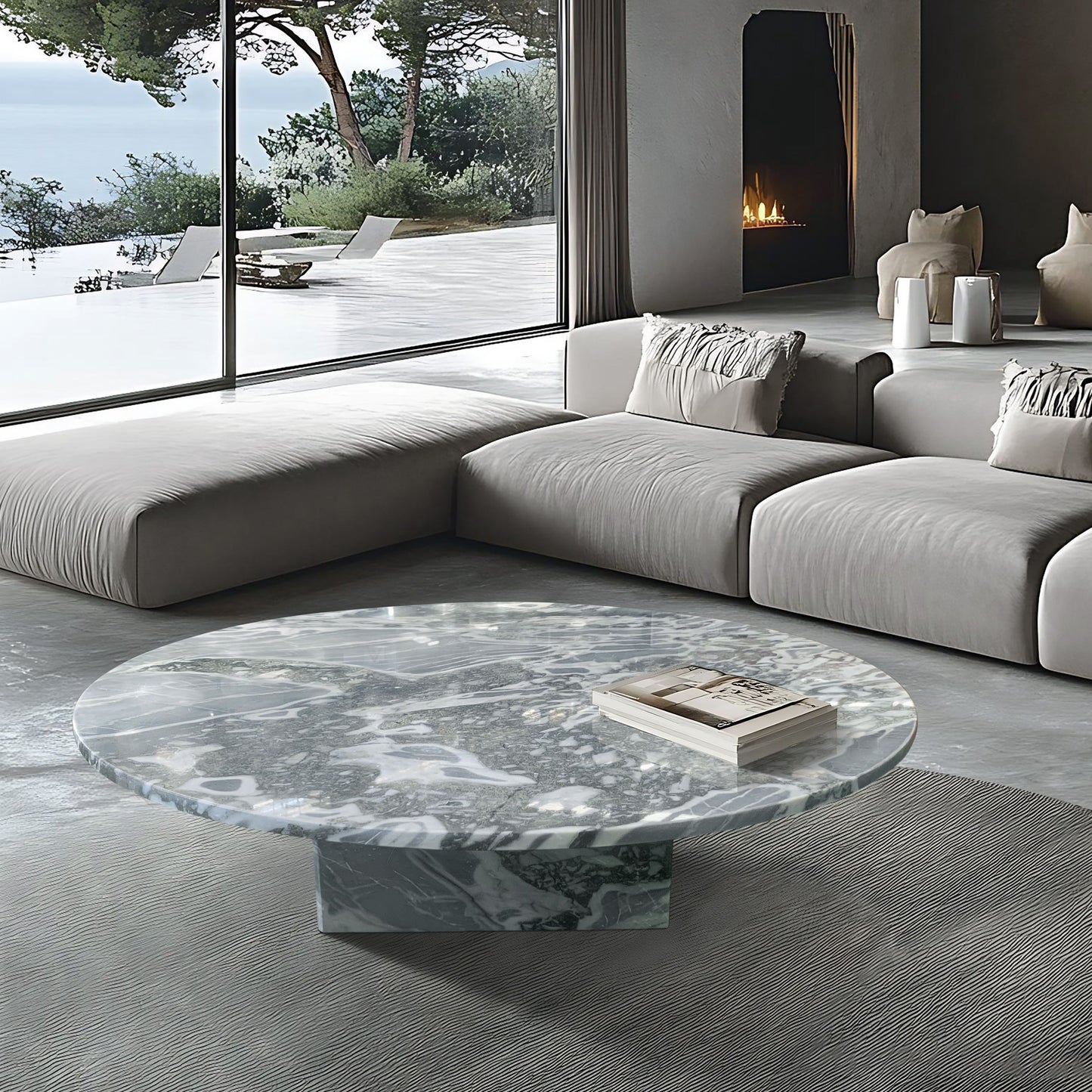Natural Marble Coffee Table With Polished Surface For Living Room - Blue / Gray