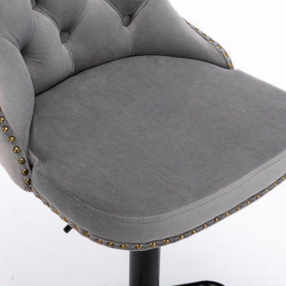 Swivel Velvet Barstools Adjusatble Seat Height , Modern Upholstered Bar Stools With Backs Comfortable Tufted For Home Pub And Kitchen Island (Set of 2) - Gray