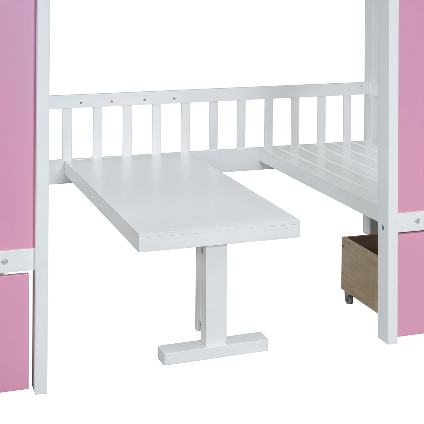 Twin Over Twin Bunk Bed With Changeable Table, Bunk Bed Turn Into Upper Bed And Down Desk - Pink