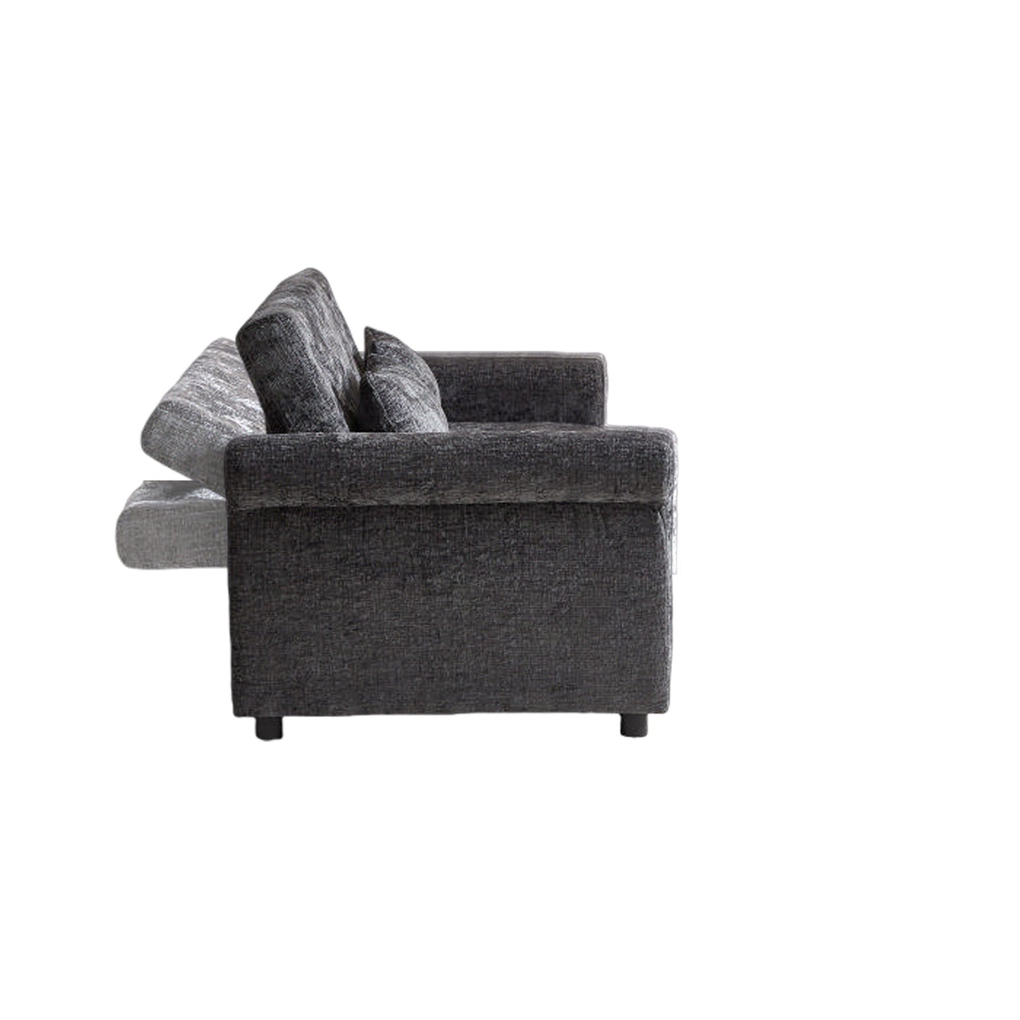 3 In 1 Loveseat Sofa Bed Chenille Fabric Pull Out Couch Sleeper Full Back Frame, Seat Frame, Armrests & 2 Pillows - Dark Gray