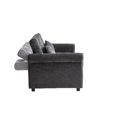 3 In 1 Loveseat Sofa Bed Chenille Fabric Pull Out Couch Sleeper Full Back Frame, Seat Frame, Armrests & 2 Pillows - Dark Gray