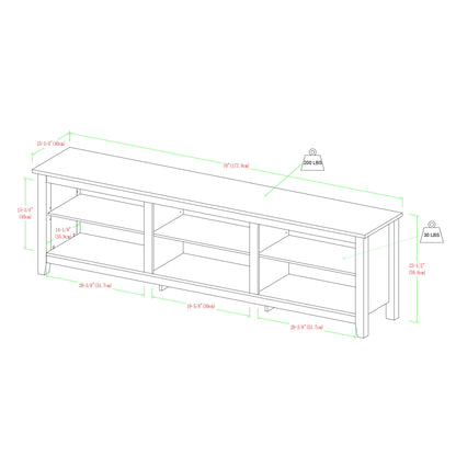Modern Transitional 3 Shelf Open Storage 70" TV Stand For 80" TVs - Charcoal