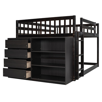 Full Over Full Bunk Bed With Storage Drawers And Shelves - Espresso