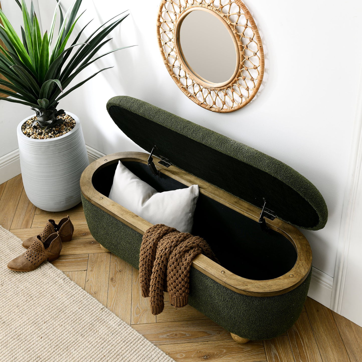 Modern Storage Ottoman Bench Upholstered Seating With Storage - Dark Green