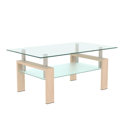 Rectangle Glass Coffee Table Modern Side Center Table For Living Room - Clear
