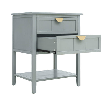 2 Drawer Side Table, American Style, End Table, Suitable For Bedroom, Living Room, Study - Light Gray