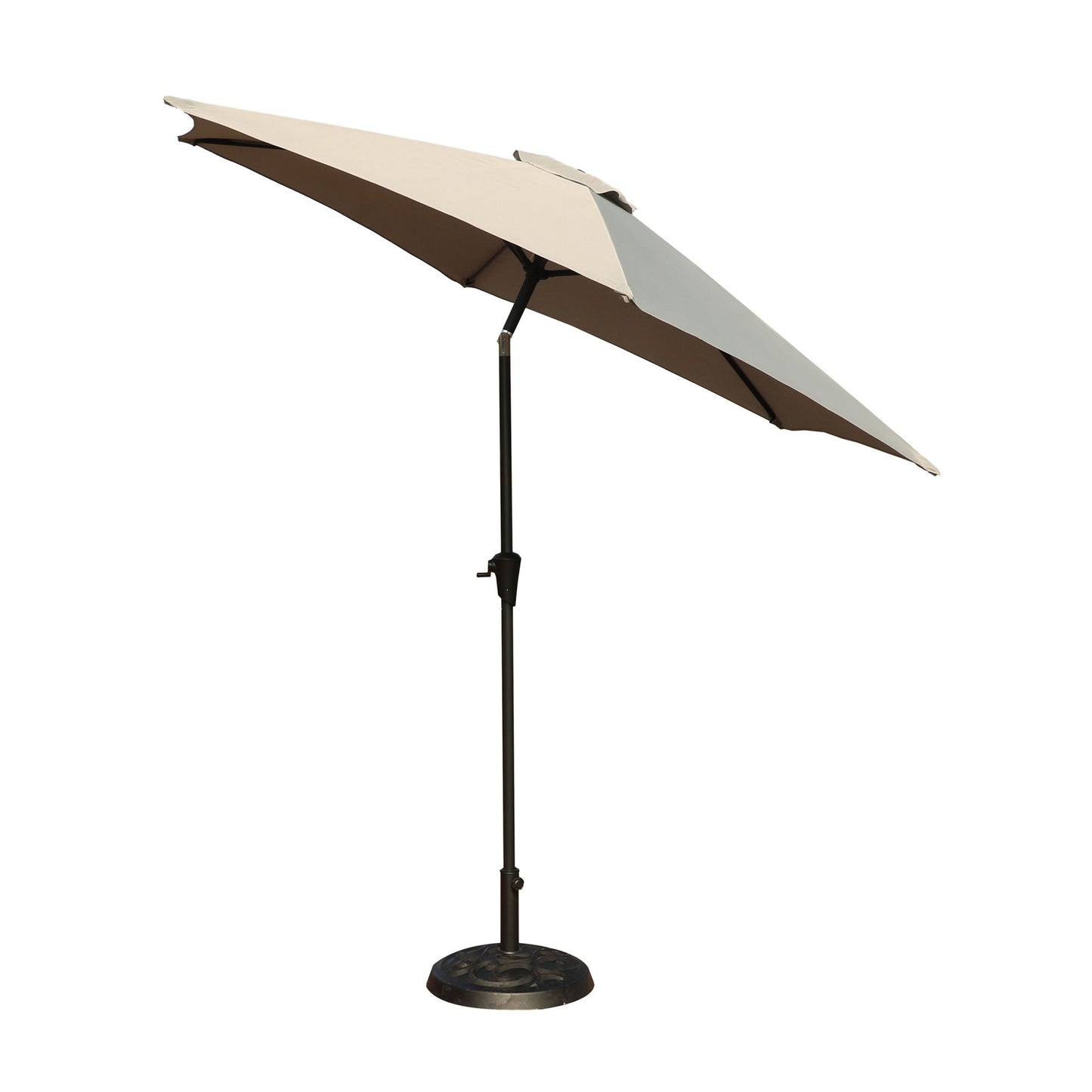 8.8' Outdoor Aluminum Patio Umbrella, Patio Umbrella, Market Umbrella With 33 Pounds Round Resin Umbrella Base, Push Button Tilt And Crank Lift - Gray