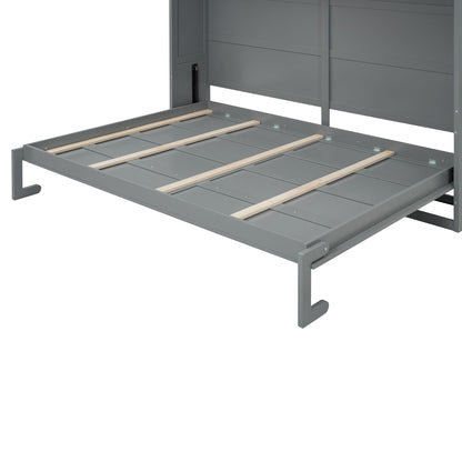 Queen Size Murphy Wall Bed With Top Cabinets & Wine Rack - Gray