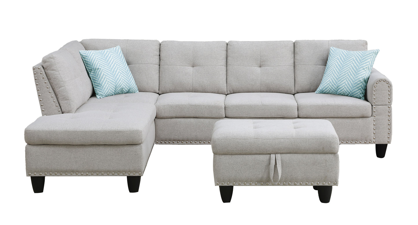 Alger - 98" Wide Left Hand Facing Sofa & Chaise With Ottoman - Light Gray