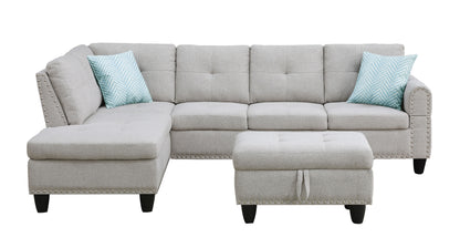 Alger - 98" Wide Left Hand Facing Sofa & Chaise With Ottoman - Light Gray